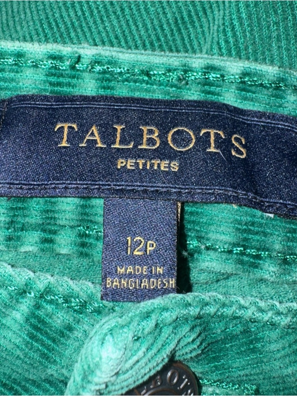 Talbots Heritage Corduroy Pants Green Petite 12P Straight Stretch Women - Picture 4 of 11